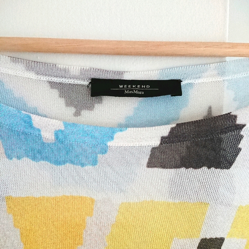 💖2/$35💖 MaxMara Weekend Blue & Yellow Geometric Pattern Print Shirt - Picture 4 of 8
